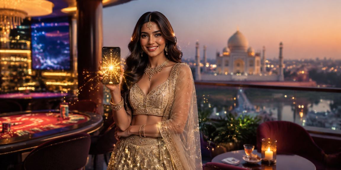 Decorative image of Agra Taj Mahal themed lottery promotion for Indian audience